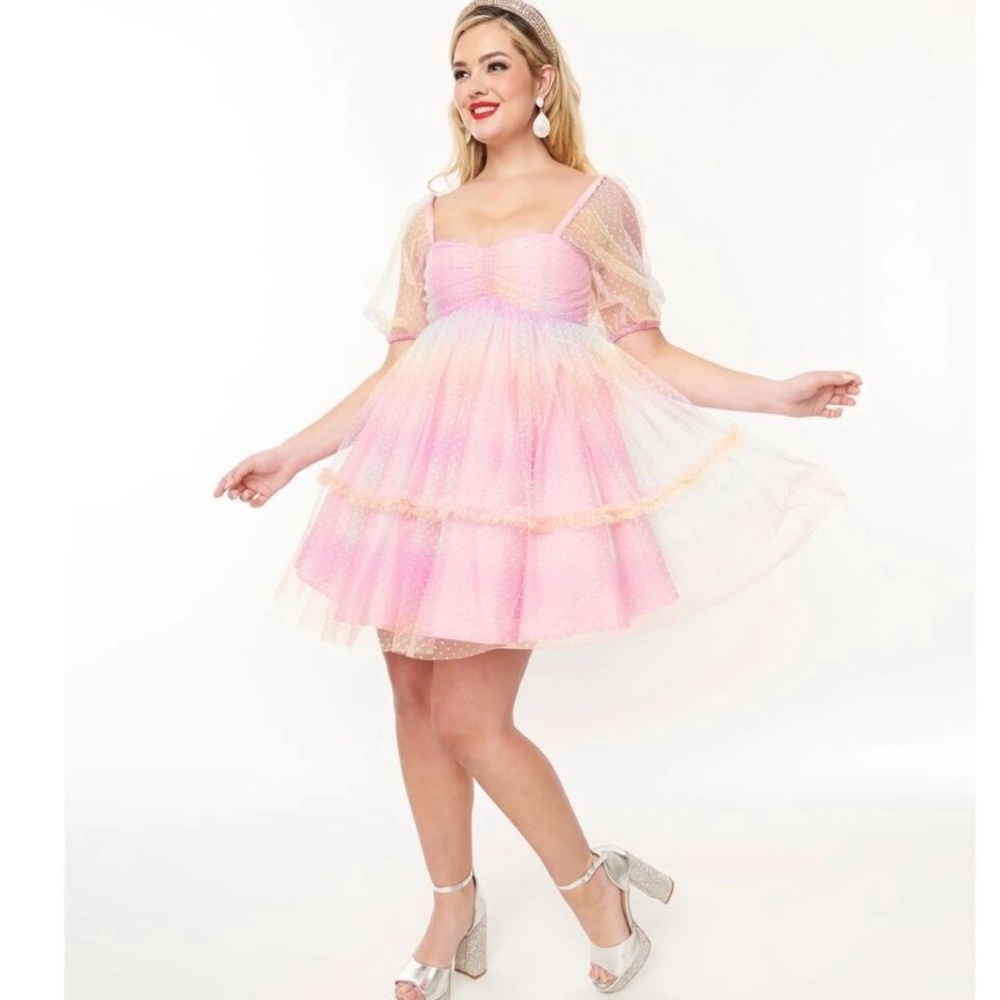 Pink and rainbow baby doll dress